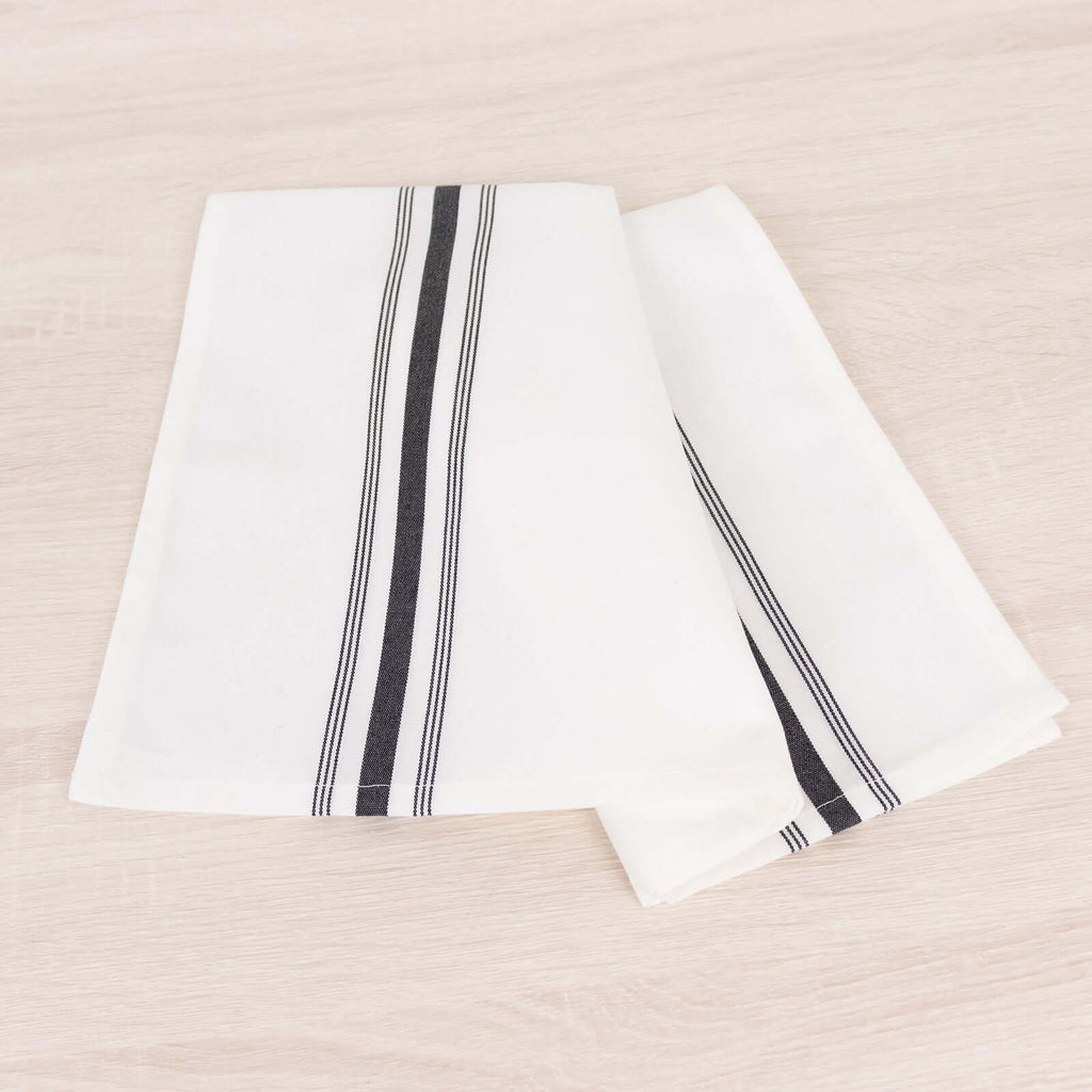 10 Pack Premium Spun Polyester 18"x22" Napkins White/Black Bistro Style - Highly Absorbent Cotton - Like Feel Cloth Napkins for Everyday Dining or Celebrations - Bell Racket Store