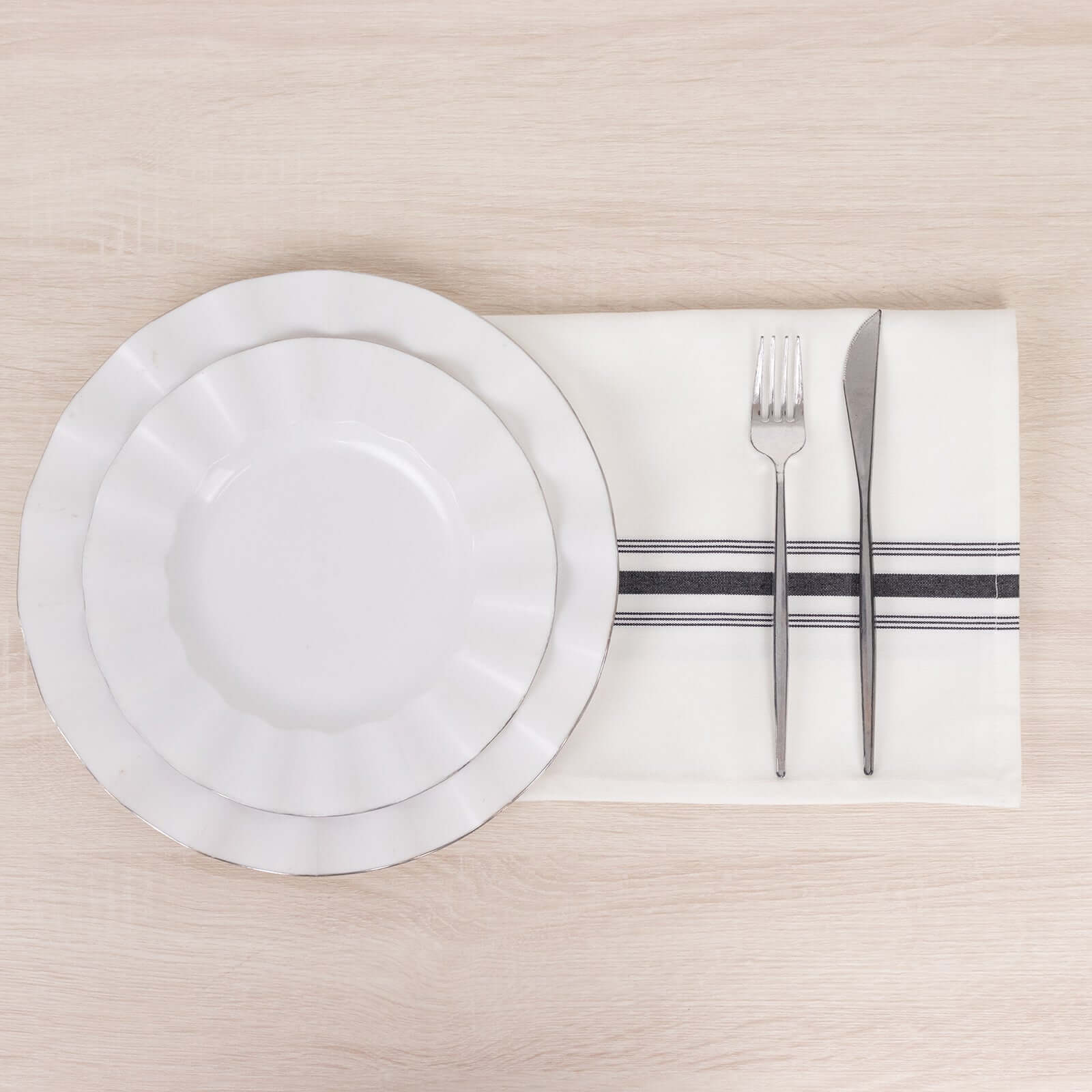 10 Pack Premium Spun Polyester 18"x22" Napkins White/Black Bistro Style - Highly Absorbent Cotton - Like Feel Cloth Napkins for Everyday Dining or Celebrations - Bell Racket Store