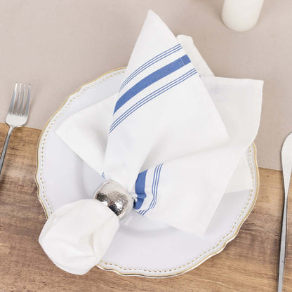 10 Pack Premium Spun Polyester 18"x22" Napkins White/Blue Bistro Style - Highly Absorbent Cotton - Like Feel Cloth Napkins - Bell Racket Store