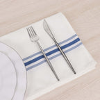 10 Pack Premium Spun Polyester 18"x22" Napkins White/Blue Bistro Style - Highly Absorbent Cotton - Like Feel Cloth Napkins - Bell Racket Store