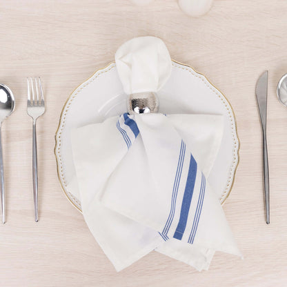 10 Pack Premium Spun Polyester 18"x22" Napkins White/Blue Bistro Style - Highly Absorbent Cotton - Like Feel Cloth Napkins - Bell Racket Store