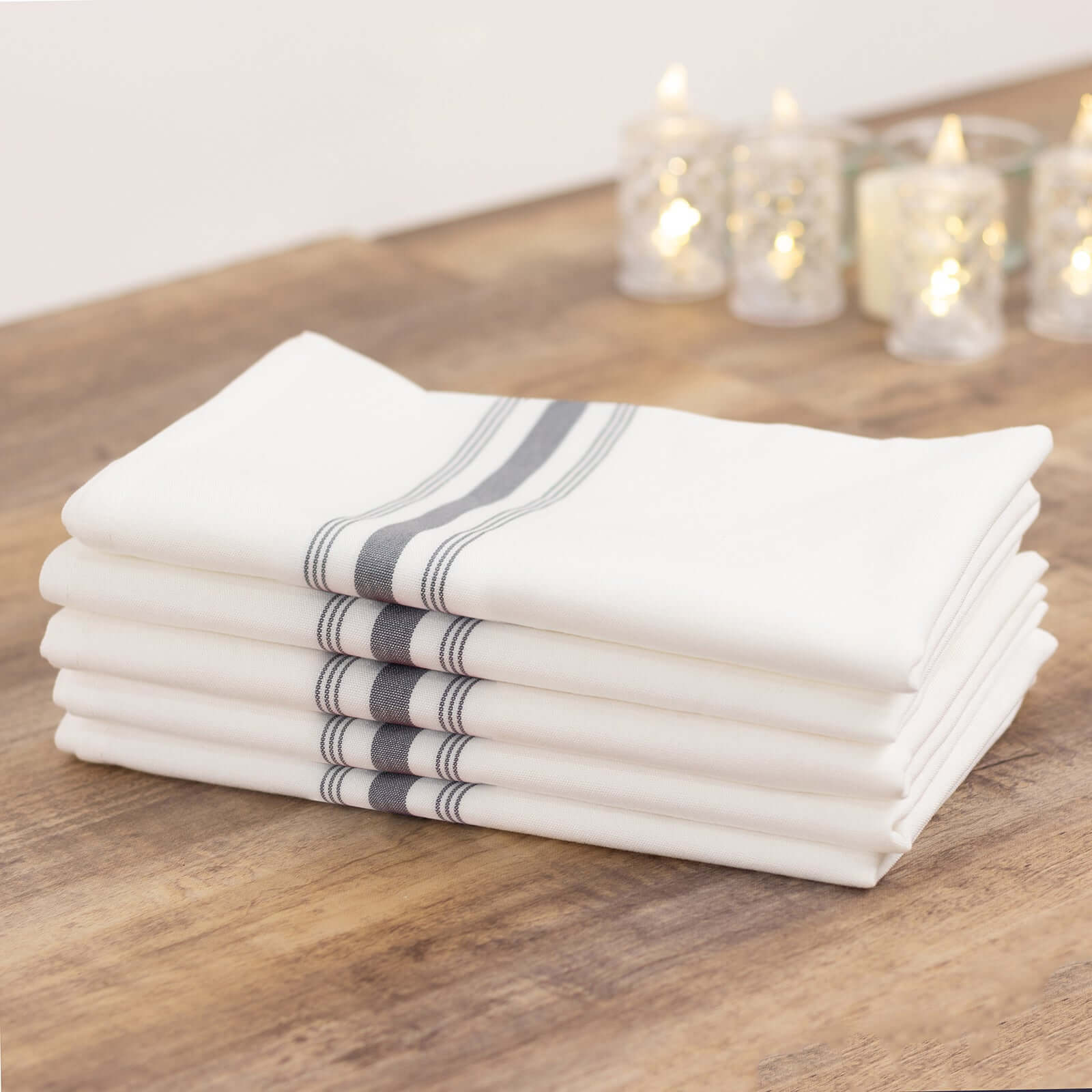 10 Pack Premium Spun Polyester 18"x22" Napkins White/Gray Bistro Style - Highly Absorbent Cotton - Like Feel Cloth Napkins - Bell Racket Store