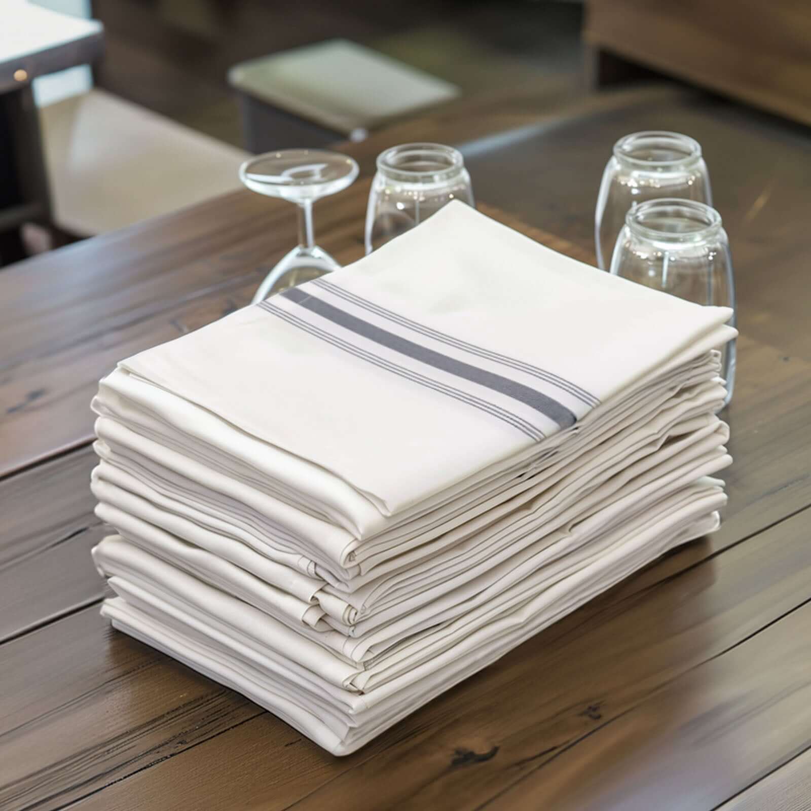 10 Pack Premium Spun Polyester 18"x22" Napkins White/Gray Bistro Style - Highly Absorbent Cotton - Like Feel Cloth Napkins - Bell Racket Store