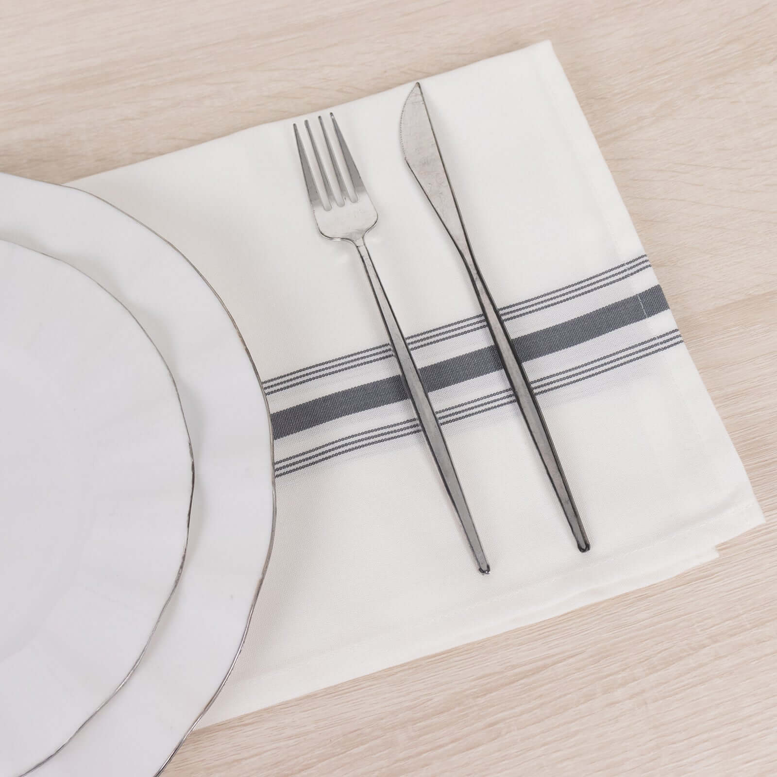 10 Pack Premium Spun Polyester 18"x22" Napkins White/Gray Bistro Style - Highly Absorbent Cotton - Like Feel Cloth Napkins - Bell Racket Store