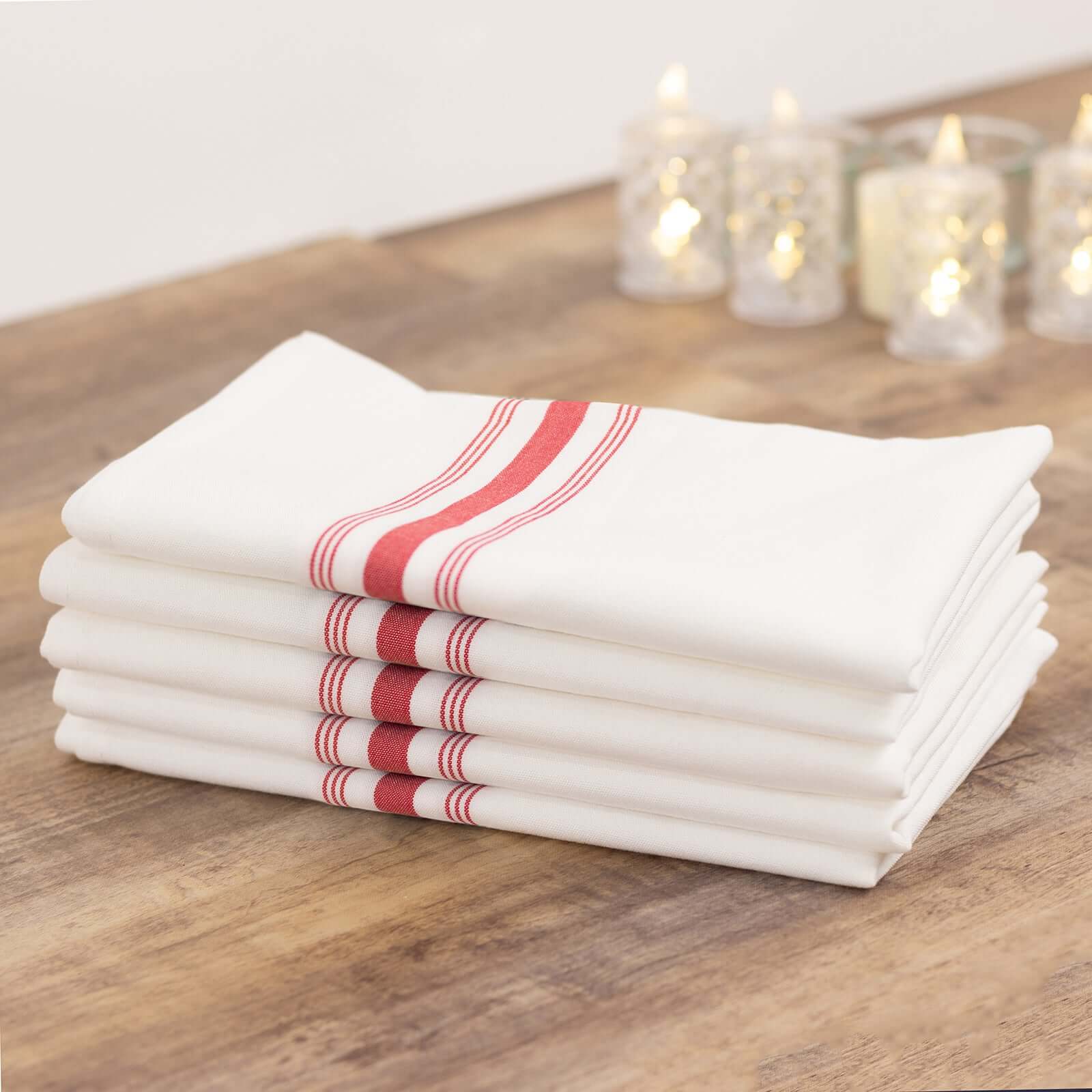 10 Pack Premium Spun Polyester 18"x22" Napkins White/Red Bistro Style - Highly Absorbent Cotton - Like Feel Cloth Napkins - Bell Racket Store