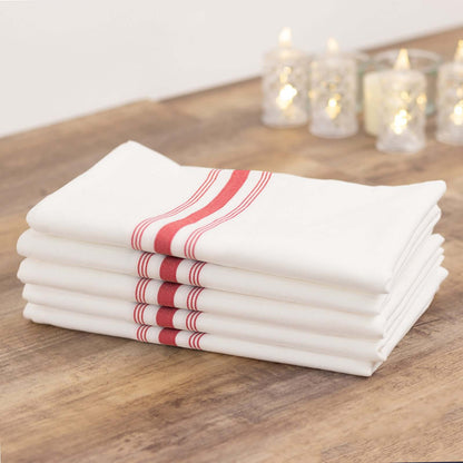 10 Pack Premium Spun Polyester 18"x22" Napkins White/Red Bistro Style - Highly Absorbent Cotton - Like Feel Cloth Napkins - Bell Racket Store