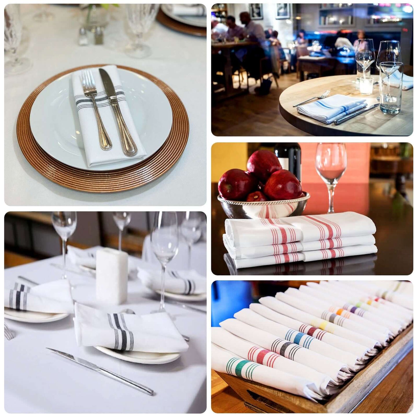 10 Pack Premium Spun Polyester 18"x22" Napkins White/Red Bistro Style - Highly Absorbent Cotton - Like Feel Cloth Napkins - Bell Racket Store