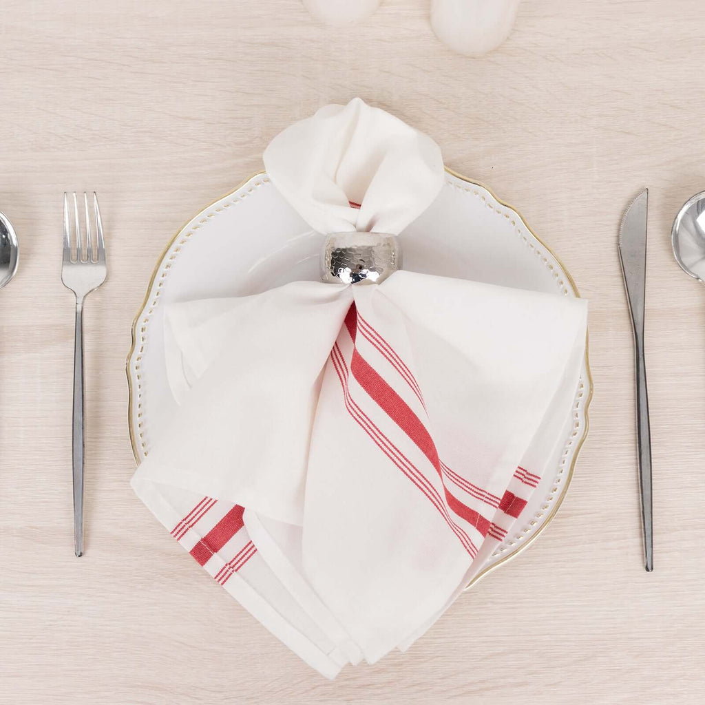 10 Pack Premium Spun Polyester 18"x22" Napkins White/Red Bistro Style - Highly Absorbent Cotton - Like Feel Cloth Napkins - Bell Racket Store