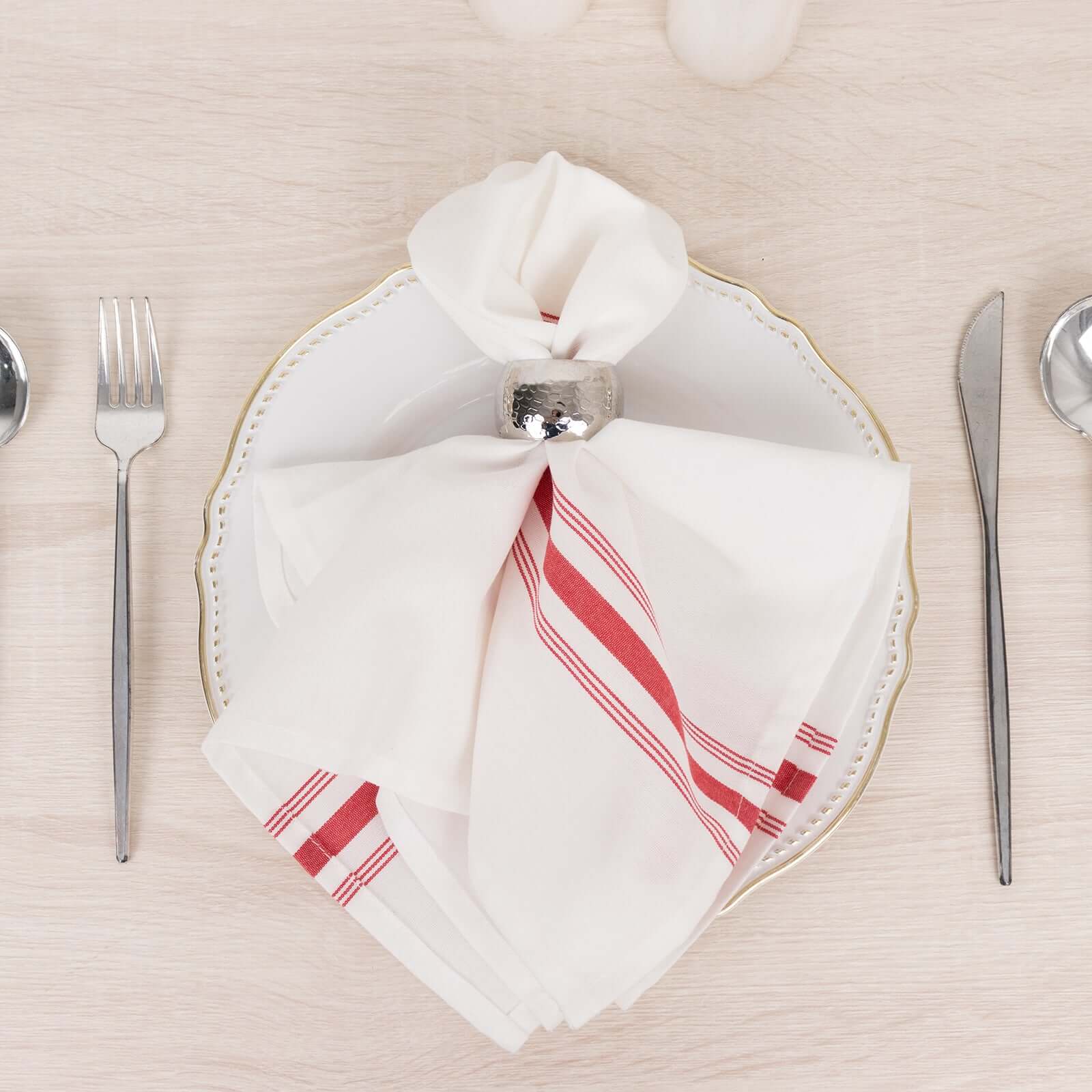 10 Pack Premium Spun Polyester 18"x22" Napkins White/Red Bistro Style - Highly Absorbent Cotton - Like Feel Cloth Napkins - Bell Racket Store