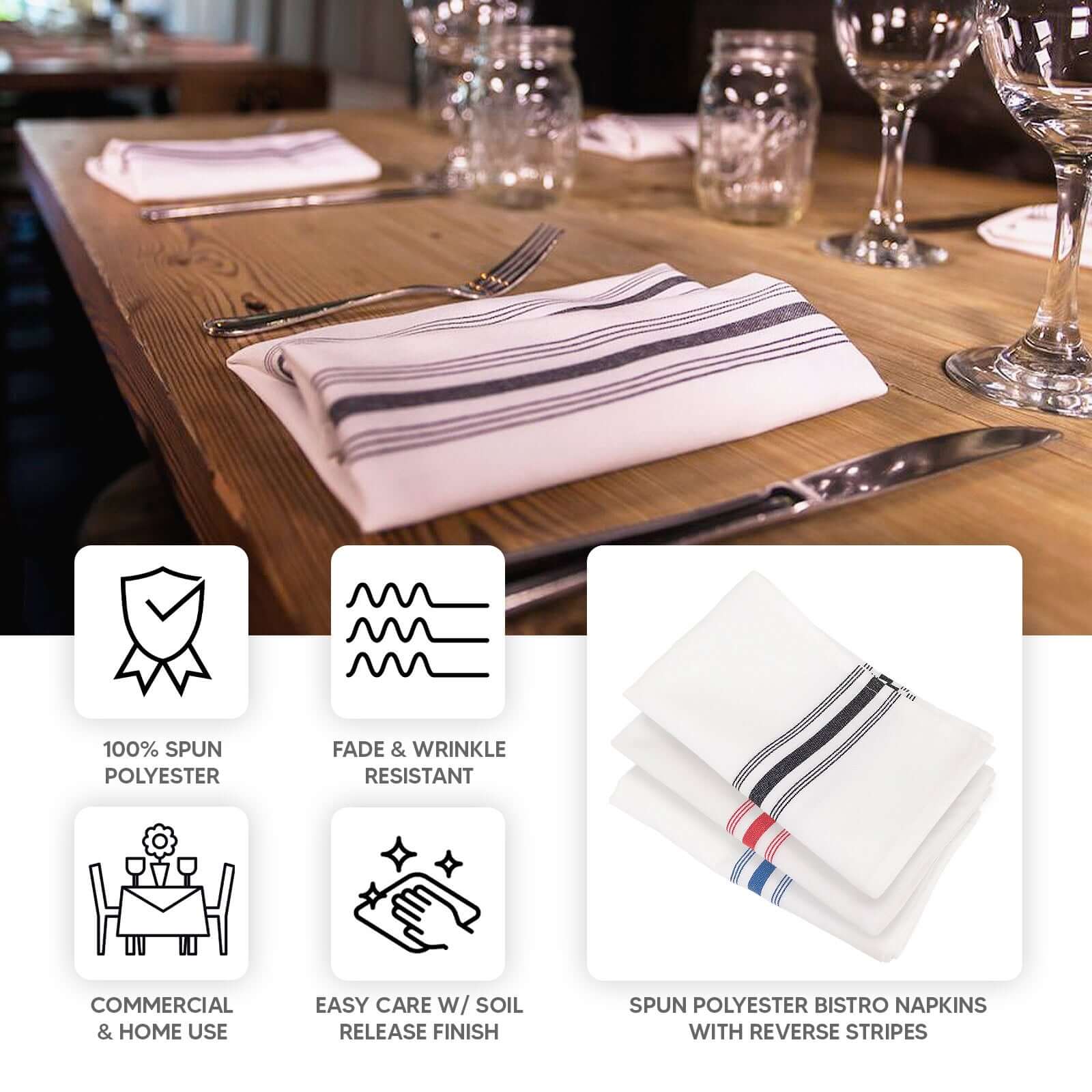 10 Pack Premium Spun Polyester 18"x22" Napkins White/Sage Green Bistro Style - Highly Absorbent Cotton - Like Feel Cloth Napkins - Bell Racket Store