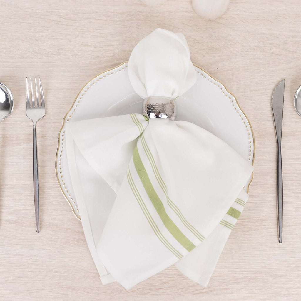 10 Pack Premium Spun Polyester 18"x22" Napkins White/Sage Green Bistro Style - Highly Absorbent Cotton - Like Feel Cloth Napkins - Bell Racket Store