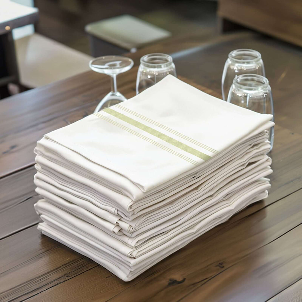 10 Pack Premium Spun Polyester 18"x22" Napkins White/Sage Green Bistro Style - Highly Absorbent Cotton - Like Feel Cloth Napkins - Bell Racket Store