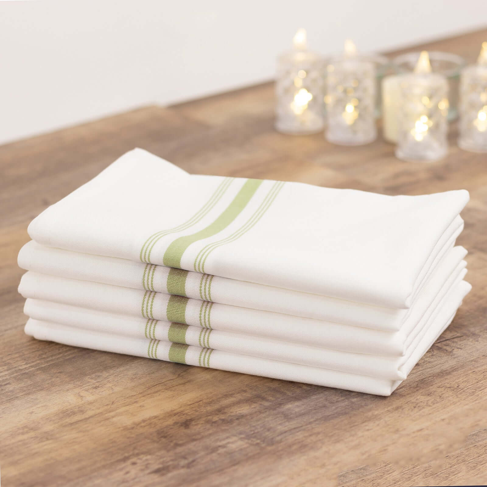 10 Pack Premium Spun Polyester 18"x22" Napkins White/Sage Green Bistro Style - Highly Absorbent Cotton - Like Feel Cloth Napkins - Bell Racket Store