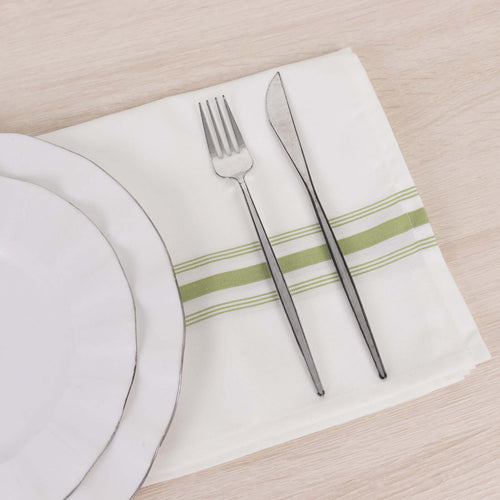10 Pack Premium Spun Polyester 18"x22" Napkins White/Sage Green Bistro Style - Highly Absorbent Cotton - Like Feel Cloth Napkins - Bell Racket Store