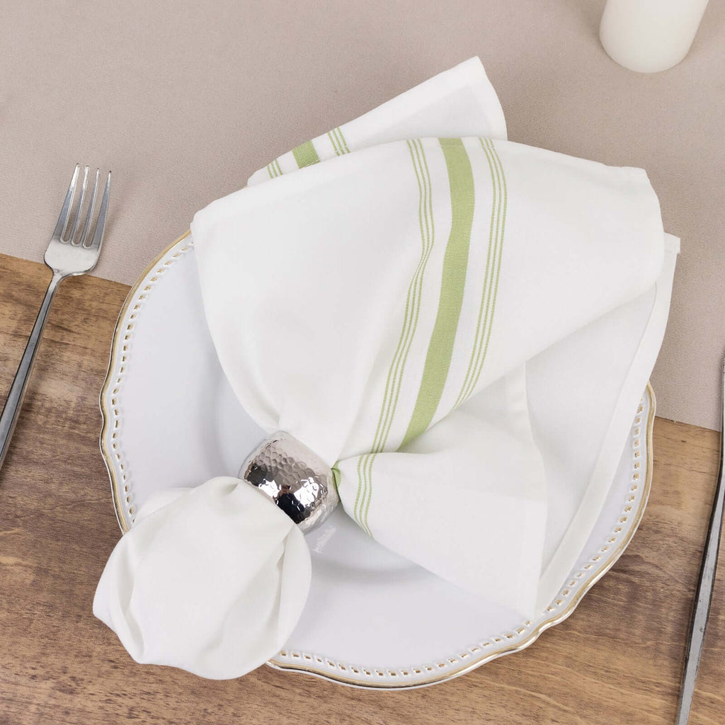 10 Pack Premium Spun Polyester 18"x22" Napkins White/Sage Green Bistro Style - Highly Absorbent Cotton - Like Feel Cloth Napkins - Bell Racket Store