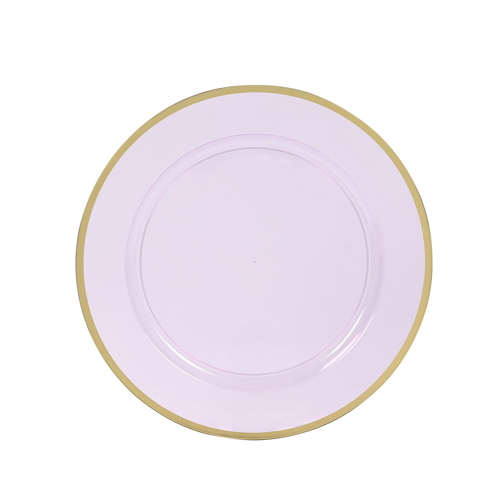 10 Pack Purple Economy Plastic Charger Plates With Gold Rim, 12" Round Transparent Dinner Chargers Event Tabletop Decor - Bell Racket Store