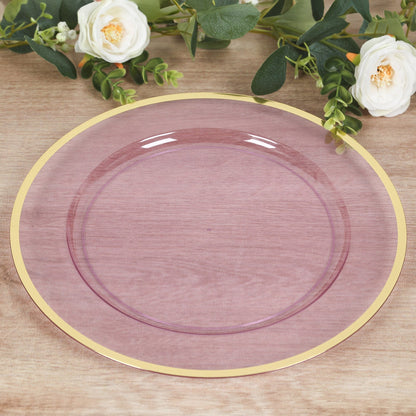 10 Pack Purple Economy Plastic Charger Plates With Gold Rim, 12" Round Transparent Dinner Chargers Event Tabletop Decor - Bell Racket Store