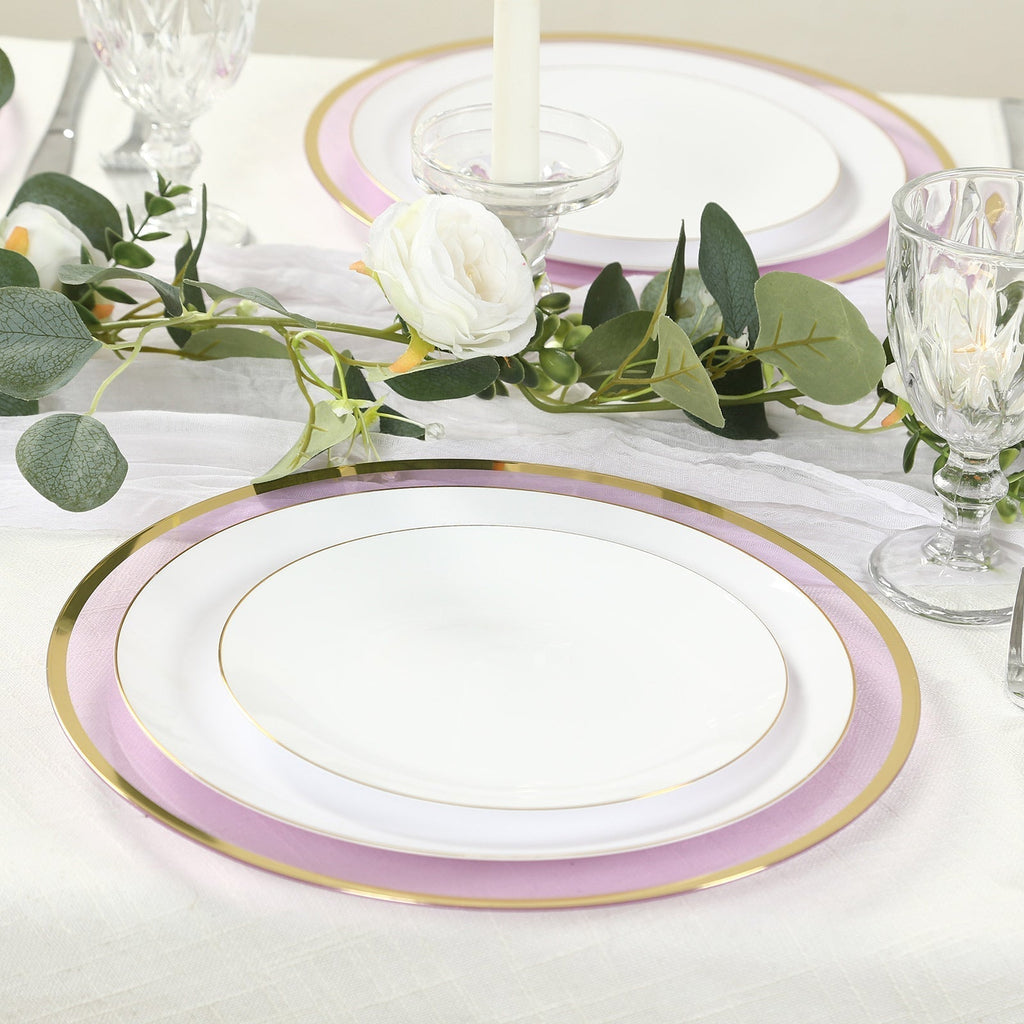 10 Pack Purple Economy Plastic Charger Plates With Gold Rim, 12" Round Transparent Dinner Chargers Event Tabletop Decor - Bell Racket Store
