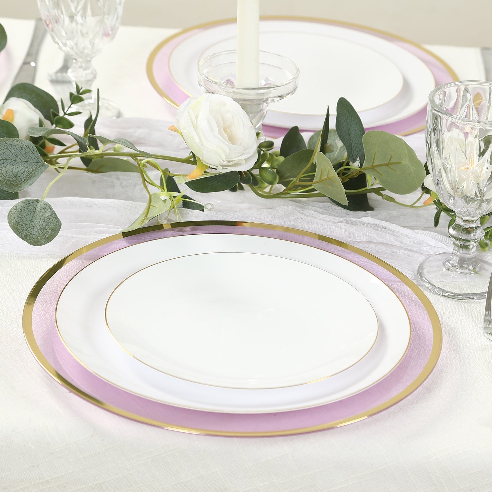 10 Pack Purple Economy Plastic Charger Plates With Gold Rim, 12" Round Transparent Dinner Chargers Event Tabletop Decor - Bell Racket Store