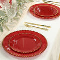 10 - Pack Red Plastic Dessert Plates â€“ 8" Round with Gold Beaded Rim, Disposable for Parties & Events - Bell Racket Store