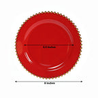10 - Pack Red Plastic Dessert Plates â€“ 8" Round with Gold Beaded Rim, Disposable for Parties & Events - Bell Racket Store