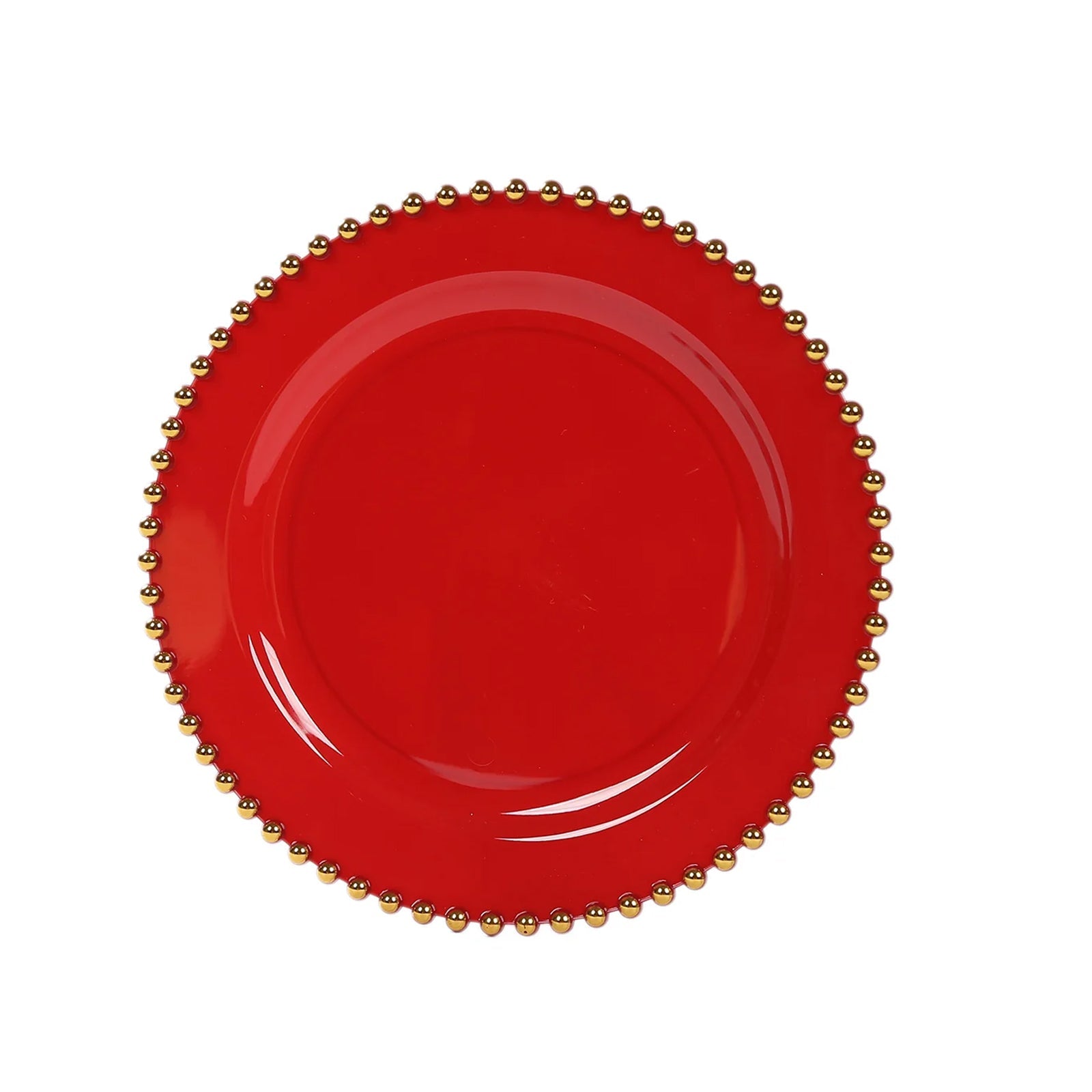 10 - Pack Red Plastic Dessert Plates â€“ 8" Round with Gold Beaded Rim, Disposable for Parties & Events - Bell Racket Store