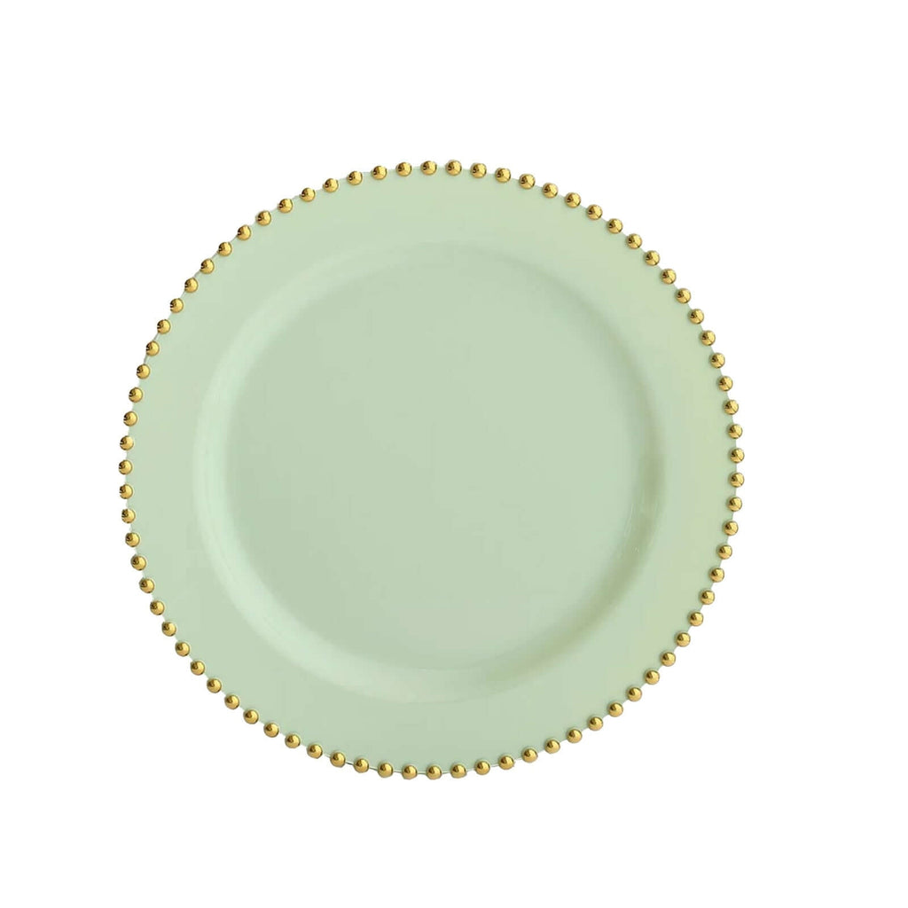10 - Pack Sage Green Plastic Dessert Plates â€“ 8" Round with Gold Beaded Rim, Disposable for Parties & Events - Bell Racket Store