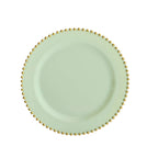 10 - Pack Sage Green Plastic Dessert Plates â€“ 8" Round with Gold Beaded Rim, Disposable for Parties & Events - Bell Racket Store