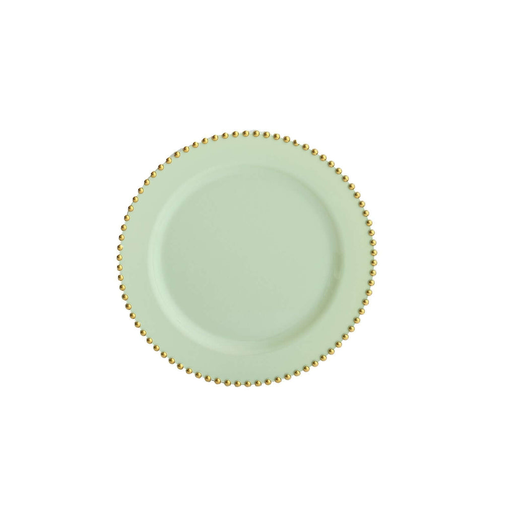10 - Pack Sage Green Plastic Dessert Plates â€“ 8" Round with Gold Beaded Rim, Disposable for Parties & Events - Bell Racket Store