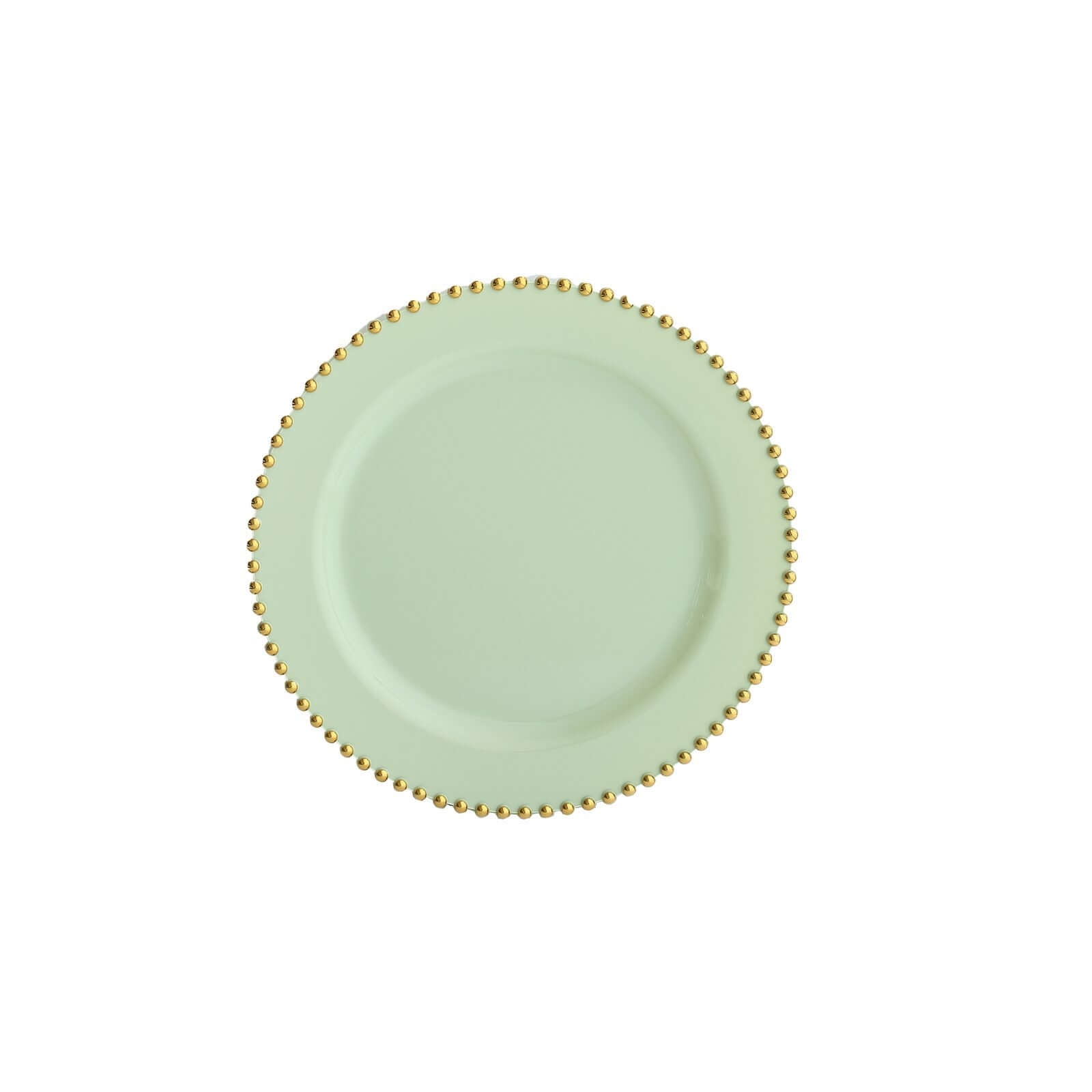 10 - Pack Sage Green Plastic Dessert Plates â€“ 8" Round with Gold Beaded Rim, Disposable for Parties & Events - Bell Racket Store