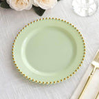10 - Pack Sage Green Plastic Dessert Plates â€“ 8" Round with Gold Beaded Rim, Disposable for Parties & Events - Bell Racket Store