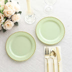 10 - Pack Sage Green Plastic Dessert Plates â€“ 8" Round with Gold Beaded Rim, Disposable for Parties & Events - Bell Racket Store