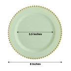 10 - Pack Sage Green Plastic Dessert Plates â€“ 8" Round with Gold Beaded Rim, Disposable for Parties & Events - Bell Racket Store