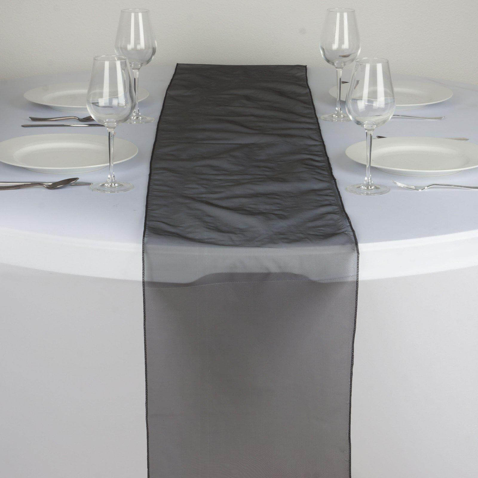 10 Pack Sheer Organza 14"x108" Table Runners Black - Soft and Lightweight Table Accent - NestOCart