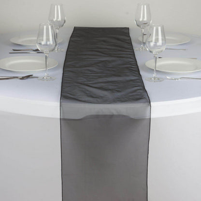 10 Pack Sheer Organza 14"x108" Table Runners Black - Soft and Lightweight Table Accent - NestOCart