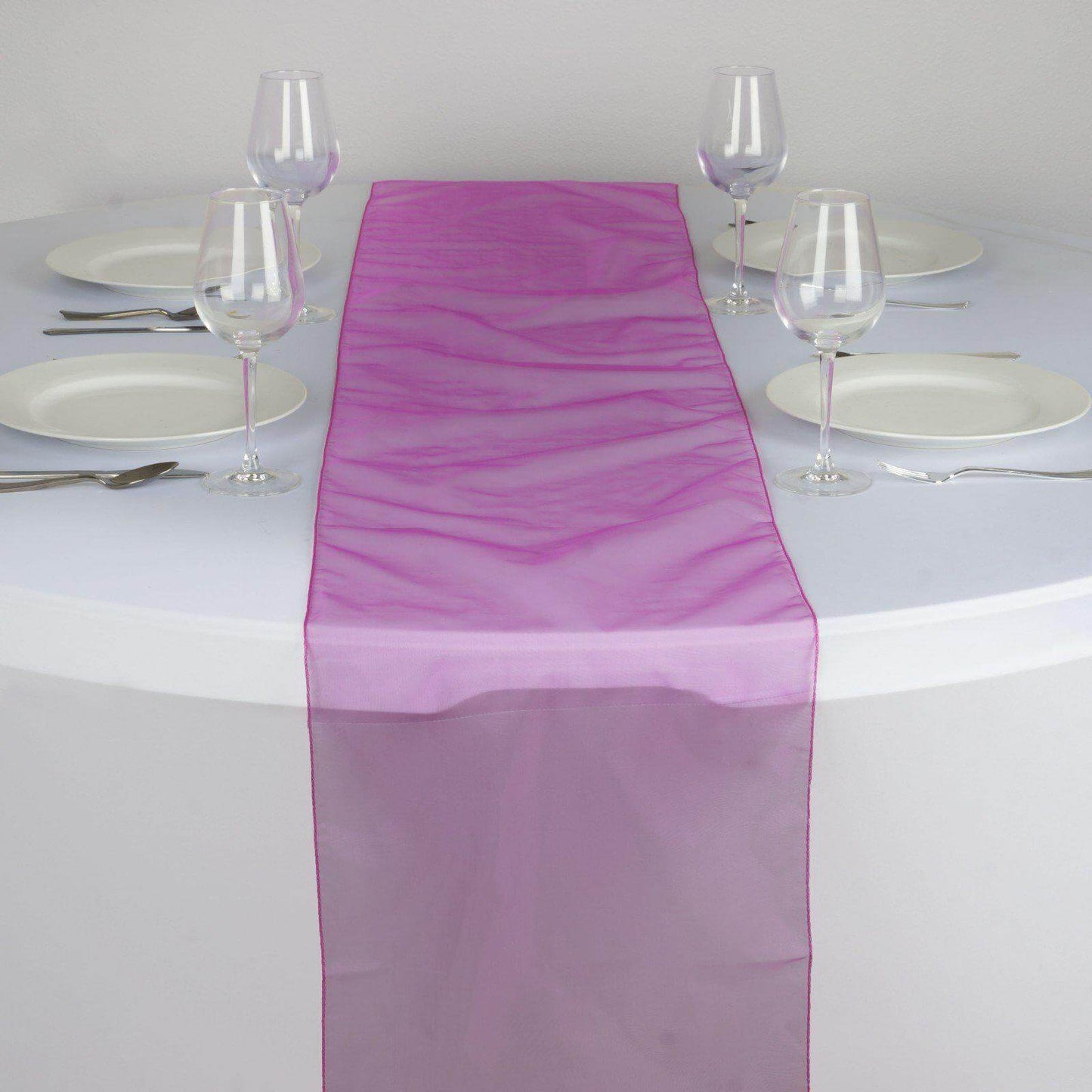 10 Pack Sheer Organza 14"x108" Table Runners Fuchsia - Soft and Lightweight Table Accent - NestOCart