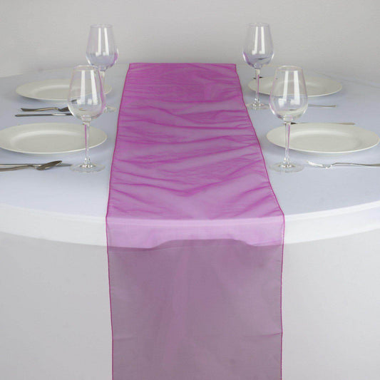 10 Pack Sheer Organza 14"x108" Table Runners Fuchsia - Soft and Lightweight Table Accent - NestOCart