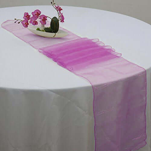 10 Pack Sheer Organza 14"x108" Table Runners Fuchsia - Soft and Lightweight Table Accent - NestOCart