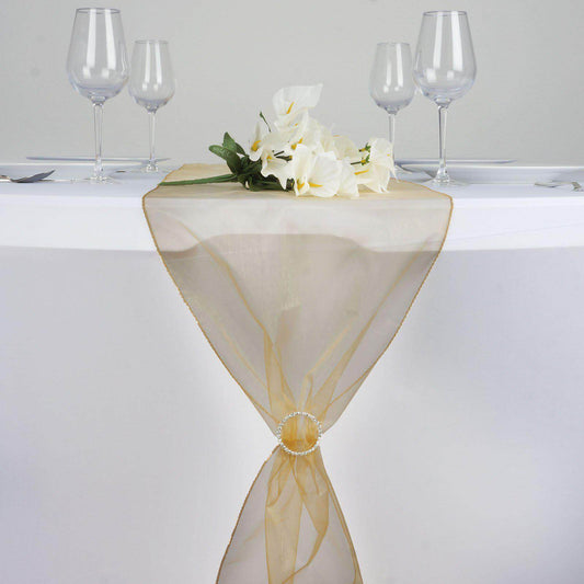 10 Pack Sheer Organza 14"x108" Table Runners Gold - Soft and Lightweight Table Accent for Weddings - NestOCart