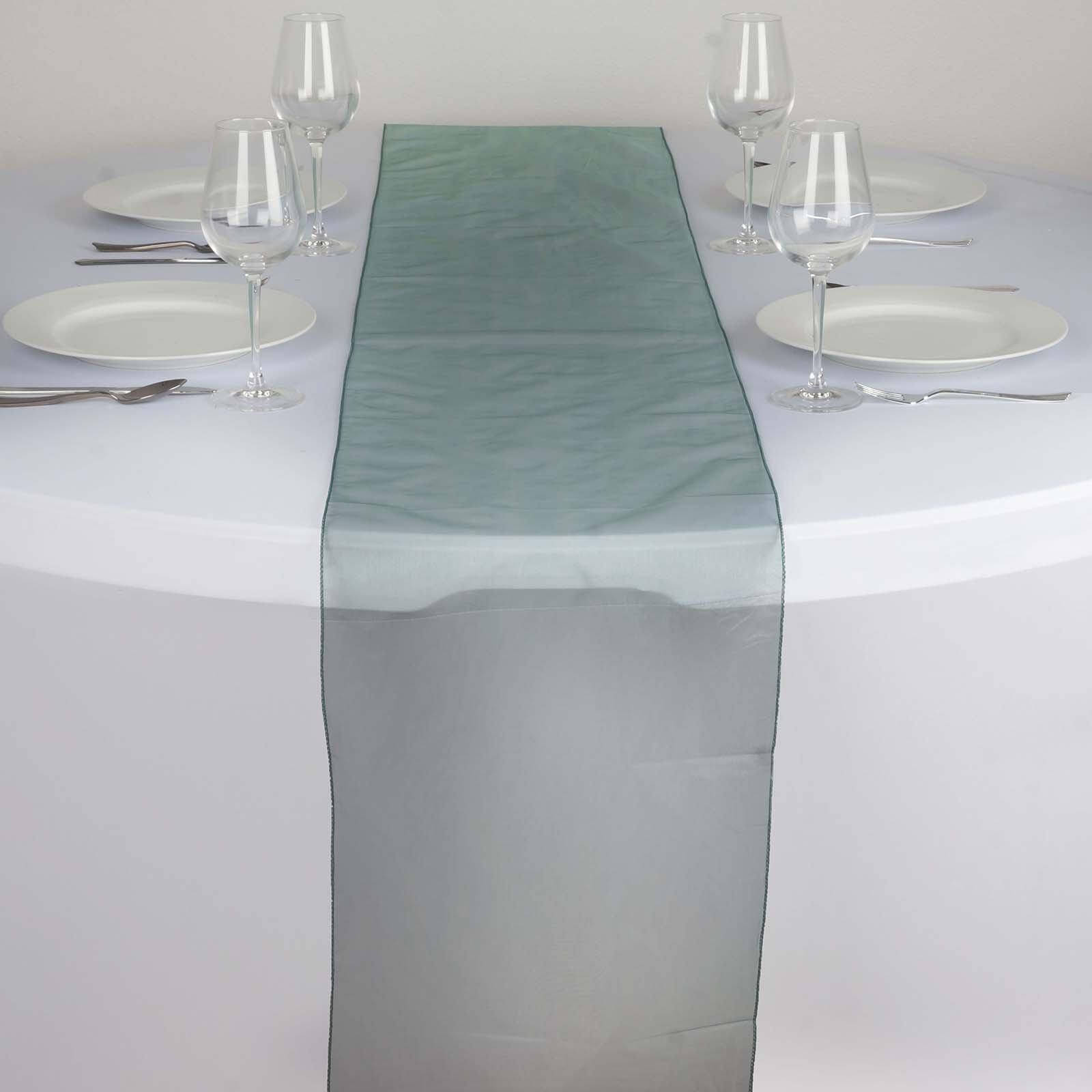 10 Pack Sheer Organza 14"x108" Table Runners Hunter Emerald Green - Soft and Lightweight Table Accent - NestOCart
