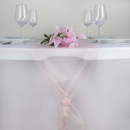 10 Pack Sheer Organza 14"x108" Table Runners Pink - Soft and Lightweight Table Accent - NestOCart