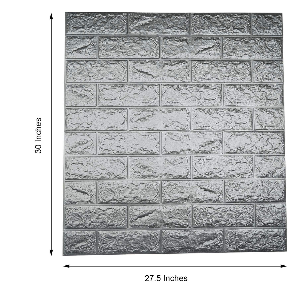 10 Pack Silver foam Brick Peel And Stick 3D Wall Tile Panels - Covers 58sq.ft - Bell Racket Store