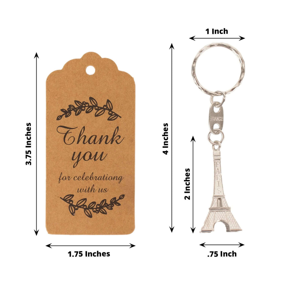 10 Pack Silver Plastic Paris Eiffel Tower Keychain Wedding Favors, 4" Bridal Shower Party Souvenirs With Thank You Tag - Bell Racket Store