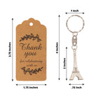 10 Pack Silver Plastic Paris Eiffel Tower Keychain Wedding Favors, 4" Bridal Shower Party Souvenirs With Thank You Tag - Bell Racket Store