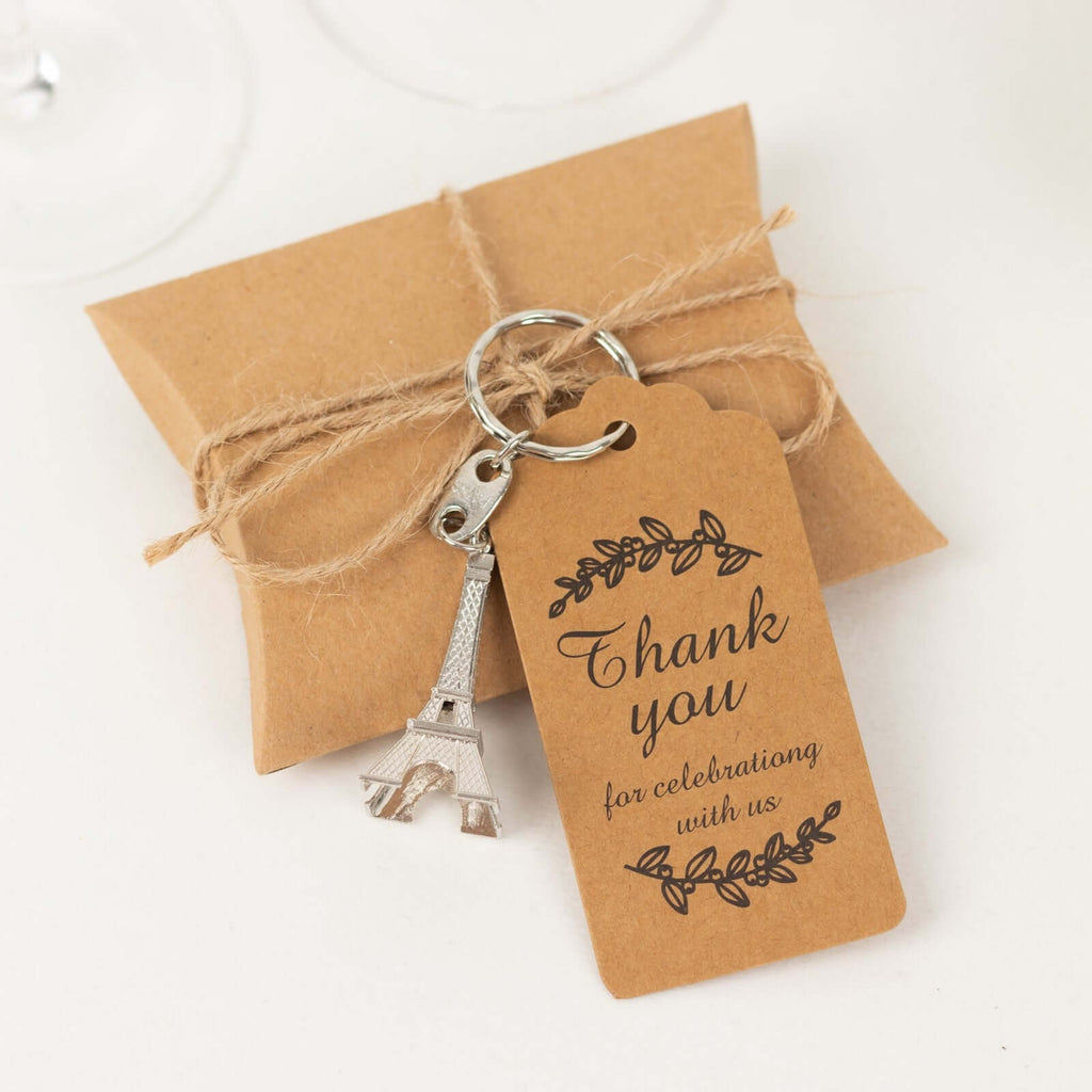 10 Pack Silver Plastic Paris Eiffel Tower Keychain Wedding Favors, 4" Bridal Shower Party Souvenirs With Thank You Tag - Bell Racket Store