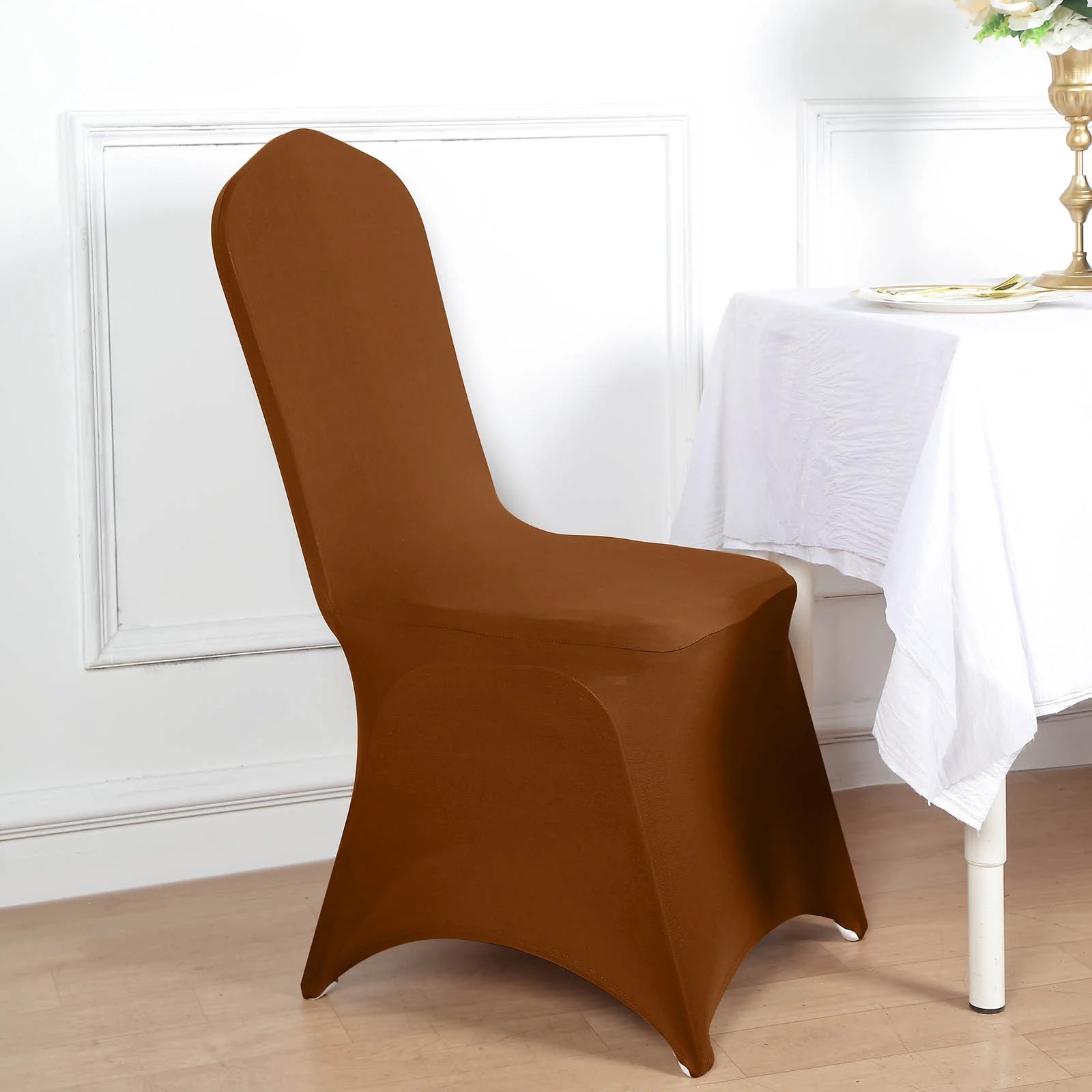 10 Pack Spandex Chair Covers for Banquet Chairs Cinnamon Brown - Durable Reusable Stretch Slip - On Covers - Bell Racket Store