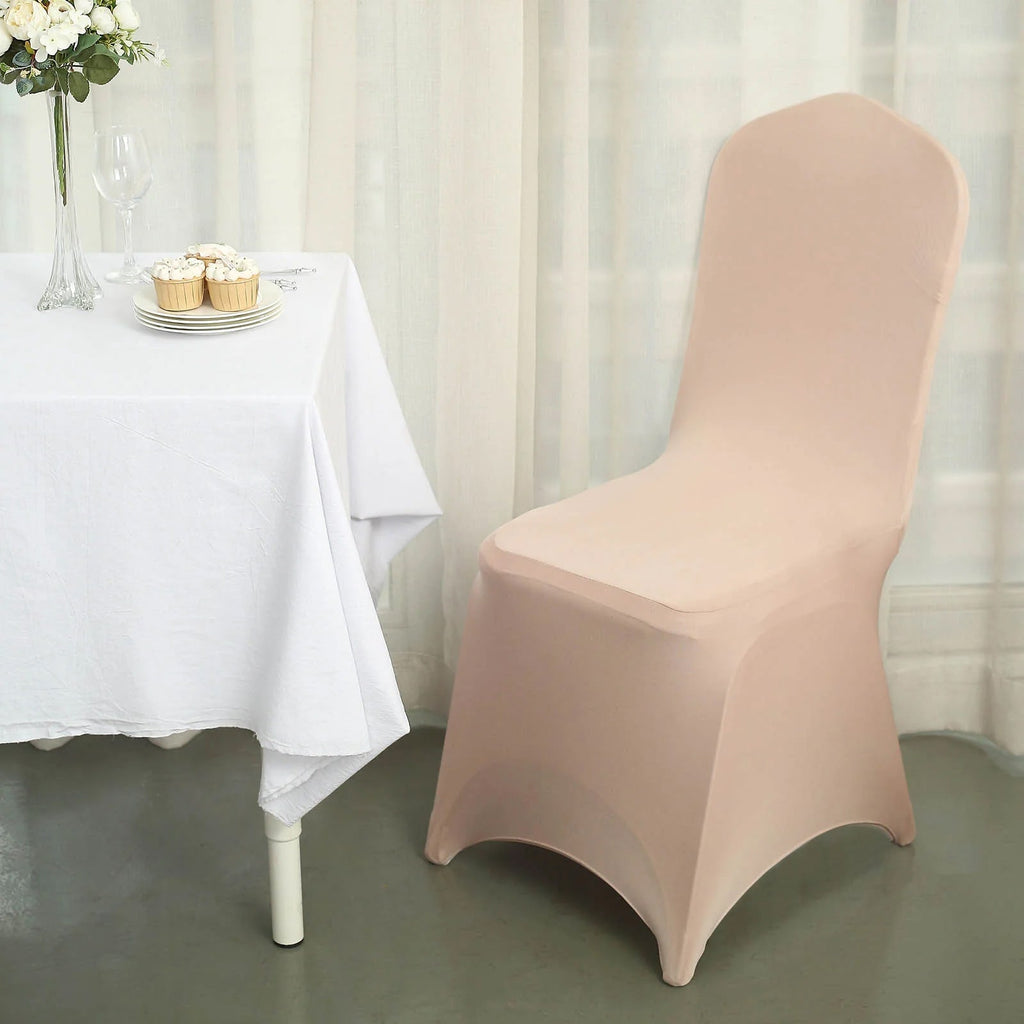 10 Pack Spandex Chair Covers for Banquet Chairs Nude - Durable Reusable Stretch Slip - On Covers - Bell Racket Store