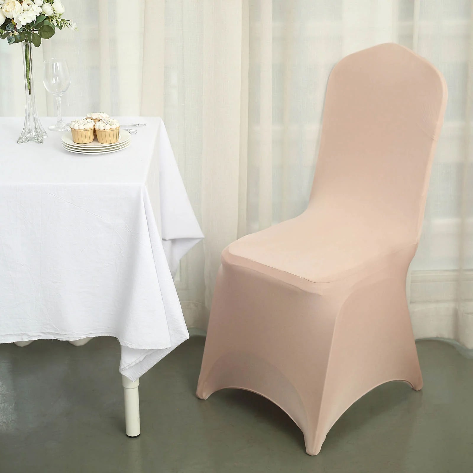10 Pack Spandex Chair Covers for Banquet Chairs Nude - Durable Reusable Stretch Slip - On Covers - Bell Racket Store