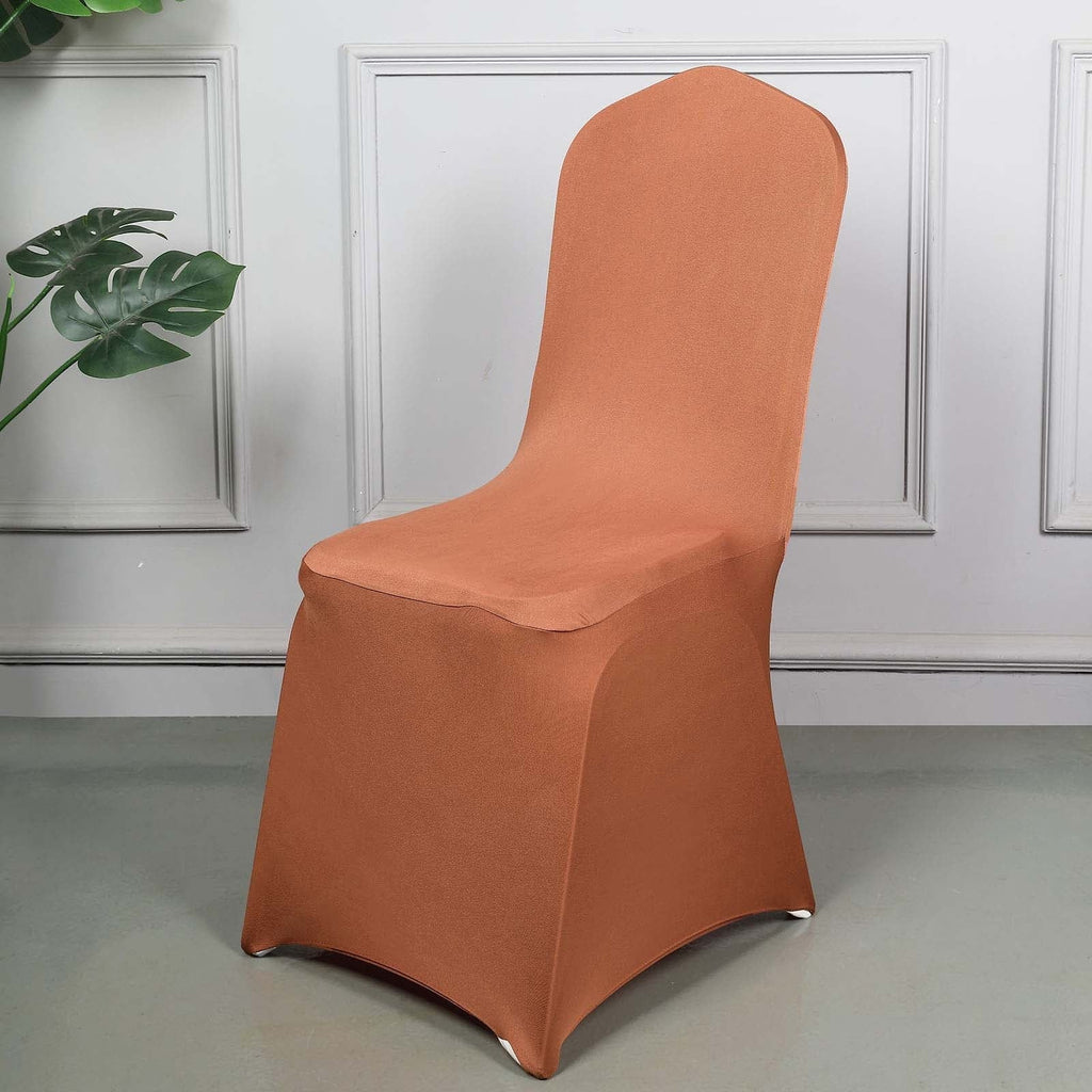 10 Pack Spandex Chair Covers for Banquet Chairs Terracotta (Rust) - Durable Reusable Stretch Slip - On Covers - Bell Racket Store