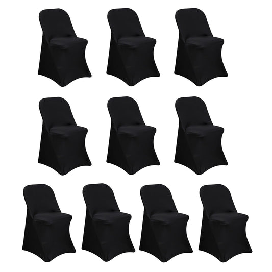 10 Pack Stretch Spandex Chair Covers Black for Folding Chairs - Durable Perfectly 160GSM Fitted Slipcovers for Professional & Casual Events - Bell Racket Store